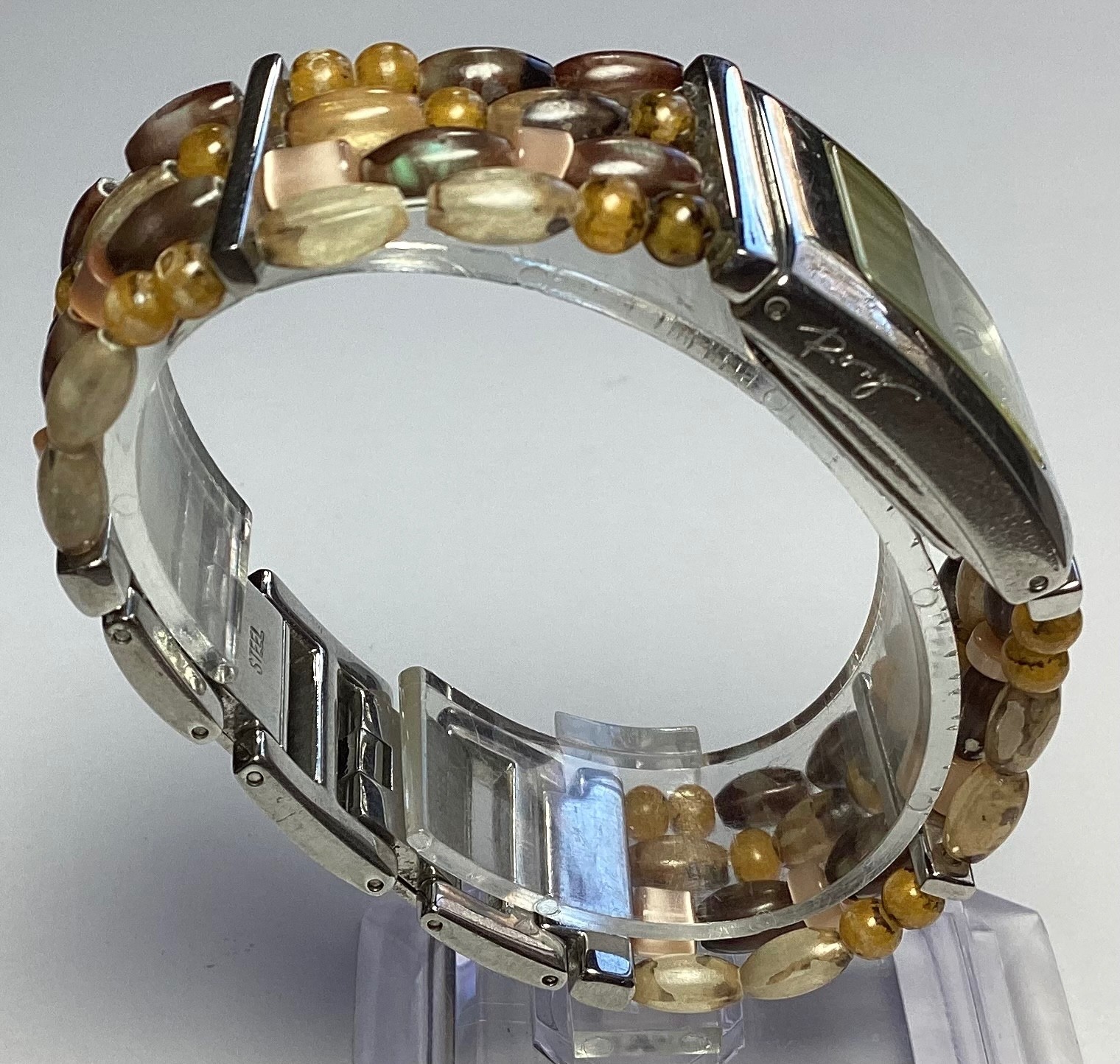 Roxy Charden Women’s Watch Silver Natural Toned Beaded Bracelet New Battery