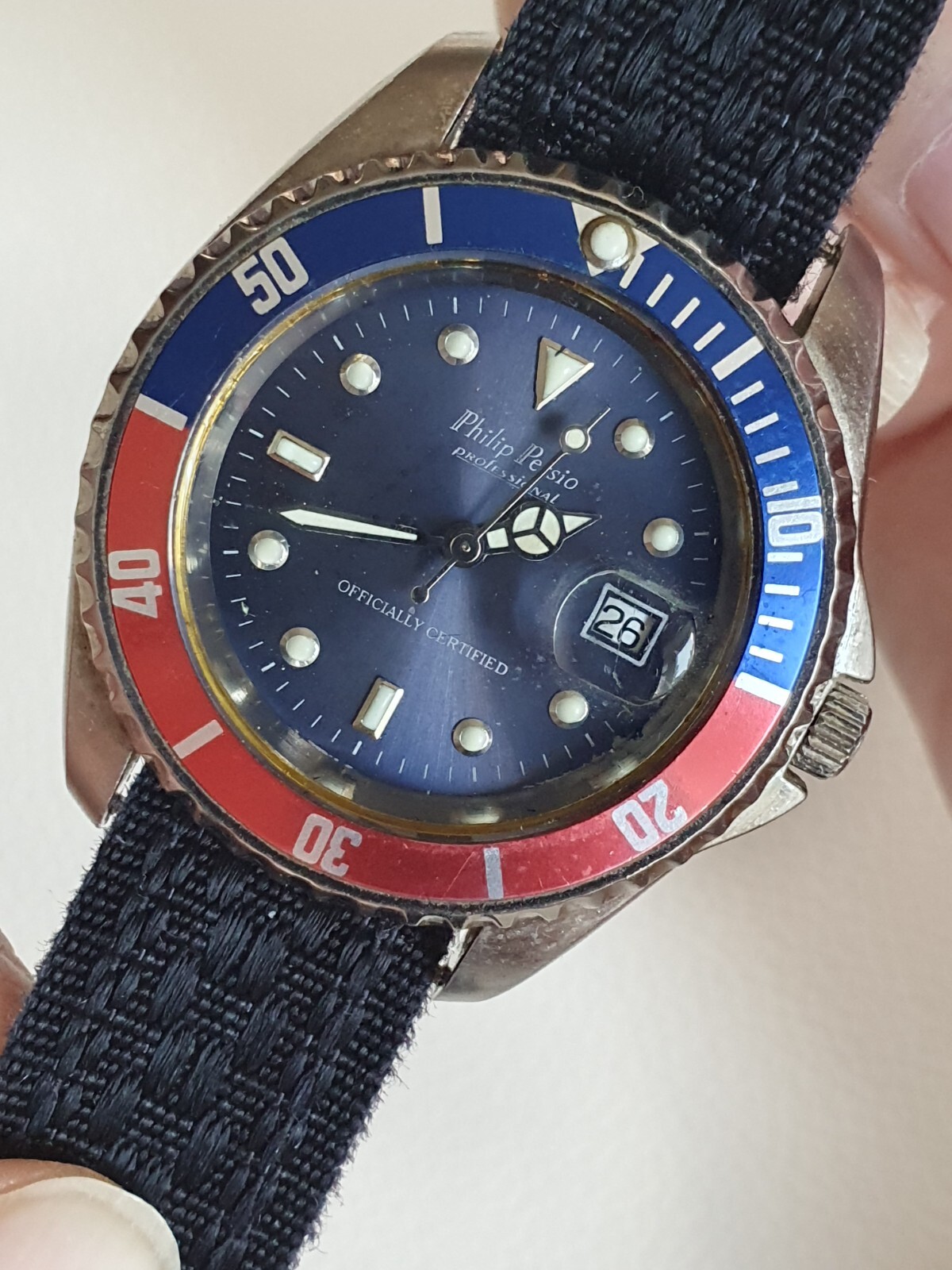 PHILIP PERSIO Professional Quartz Pepsi Red Blue Bezel Watch