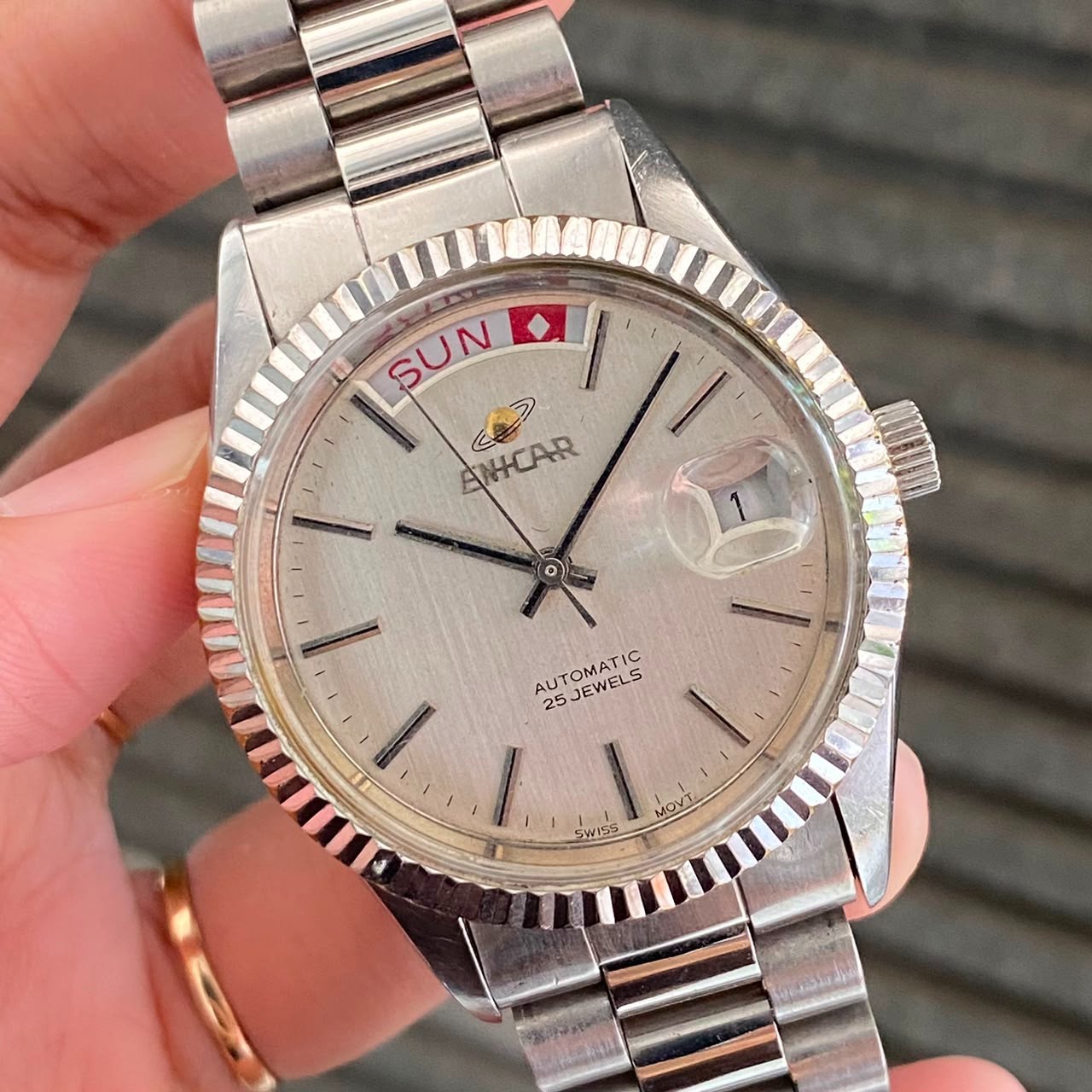 Rare Enicar President Day Date Automatic 2169-51-32 Silver Dial Swiss Watch Men