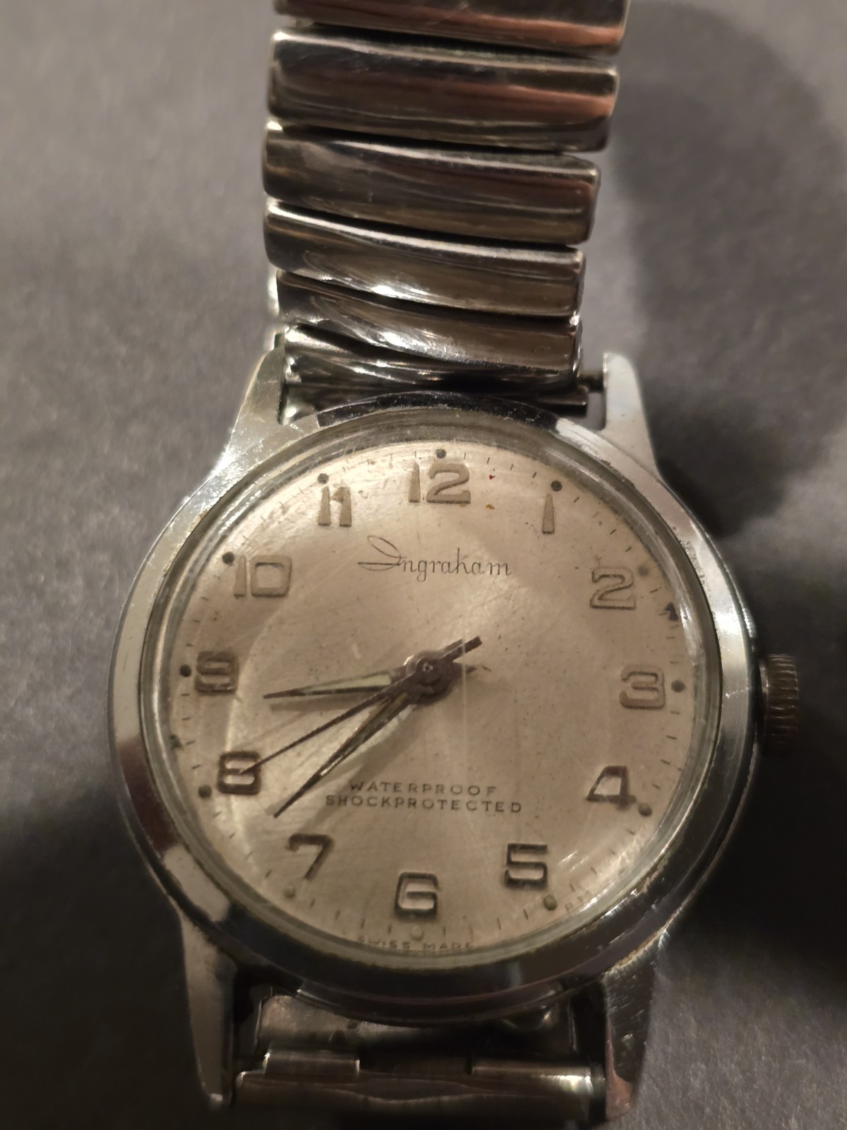 Vintage Ingraham Swiss Made Mechanical Wristwatch Shock Protected For Repair (B)
