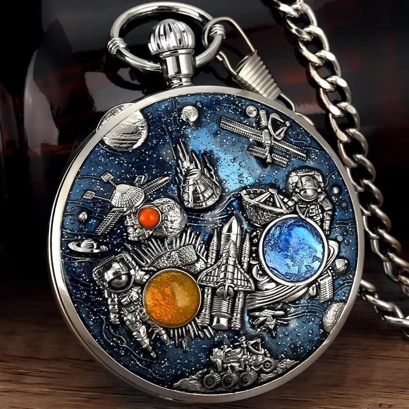 New Space Series Music Pocket Watch Quartz Chain Necklace Watches Collectibles