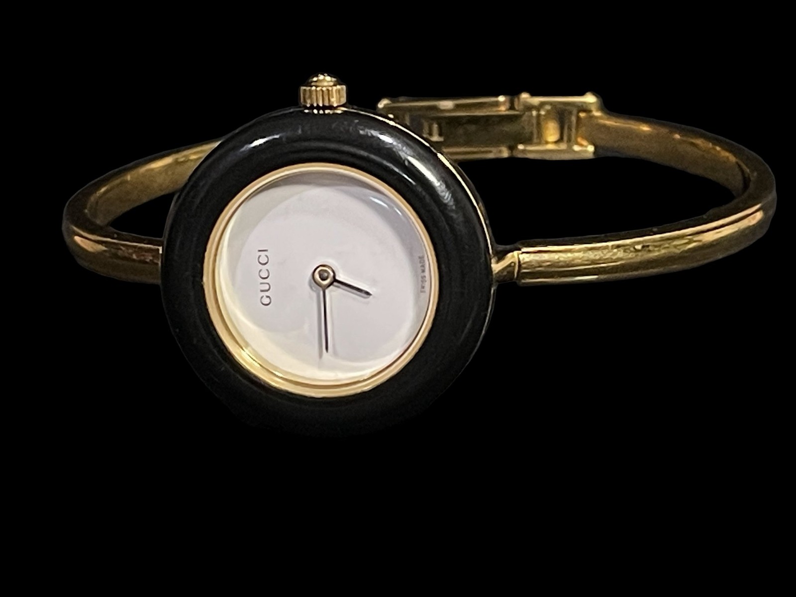Gucci 11/12.2 Bangle Watch Gold Plated Quartz Analog Swiss Made (Tested-Works)