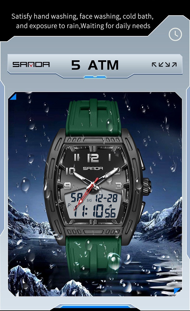 Dual display dial multifunctional sports style high waterproof quartz watch