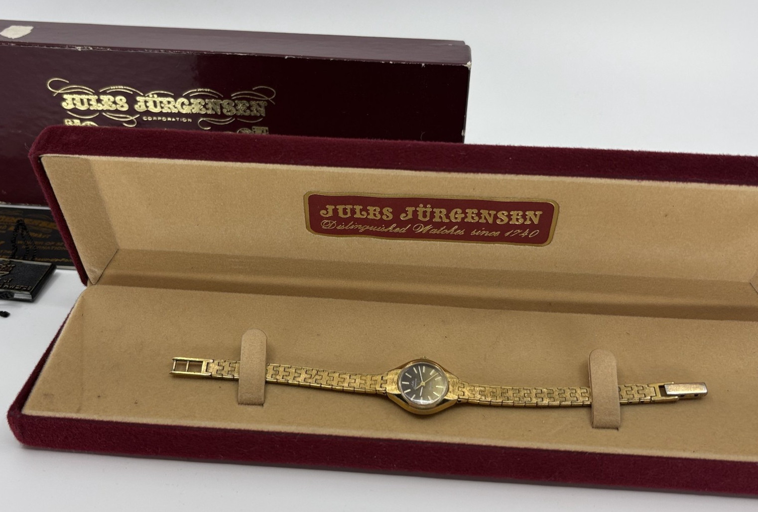 Rare Vintage 1970’s Jules Jurgensen Ladies Watch Gold Colored With Box Ticks