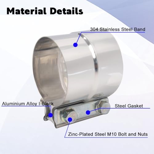 2-1/2 Inch Exhaust Clamp, Lap Joint Band Clamp Stainless Steel for 2.5 inch