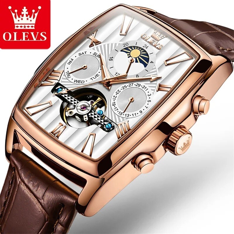 Automatic Mechanical Waterproof OLEVS Luxury Watch Men Strap Moon Phase Mens