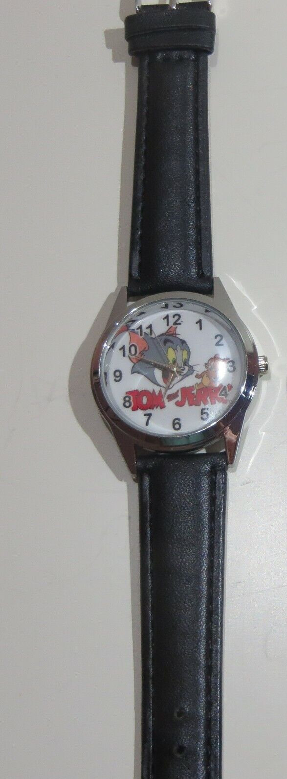 Tom & Jerry Cartoon Analog Time Piece With Black Leather Band Unisex