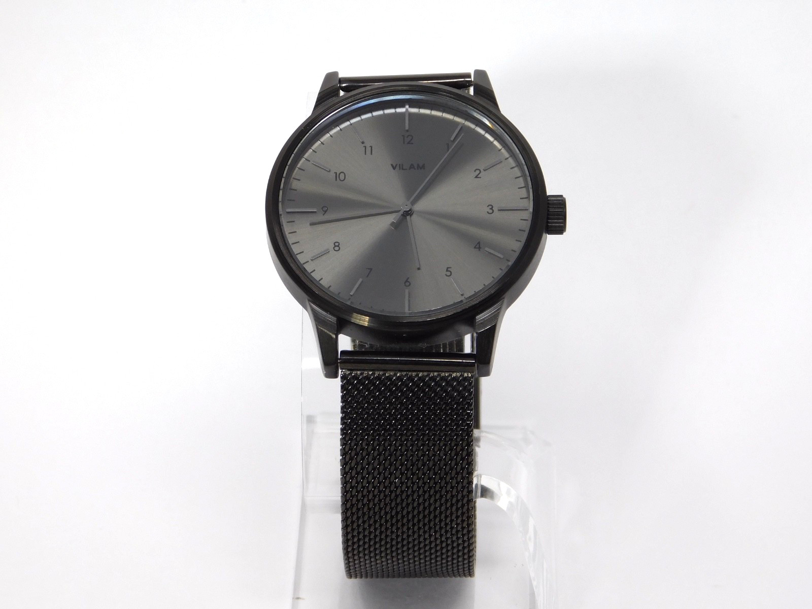 Vilam Mens Watch V3001 Black Stainless Steel Mesh Band Starburst Dial Minimalist