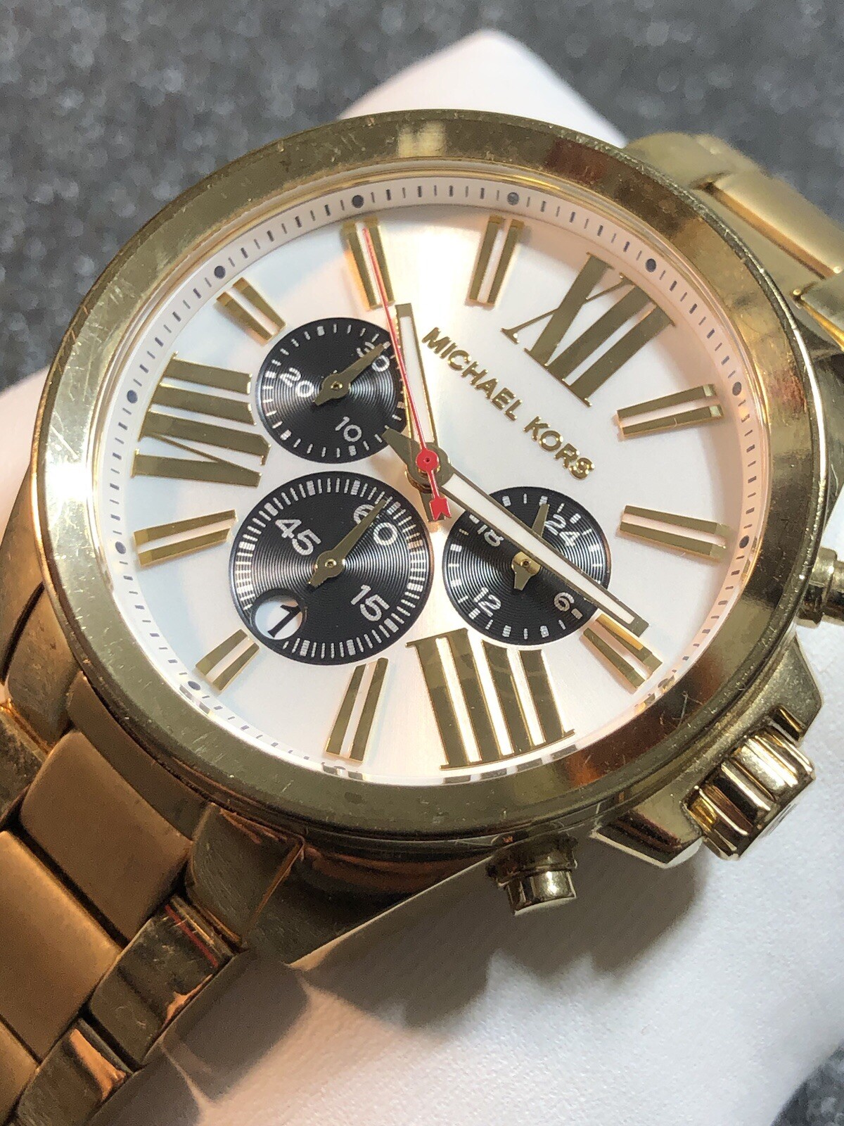 Michael Kors Wren Chronograph Watch Silver Dial Gold Tone Ladies MK5838 New Bat