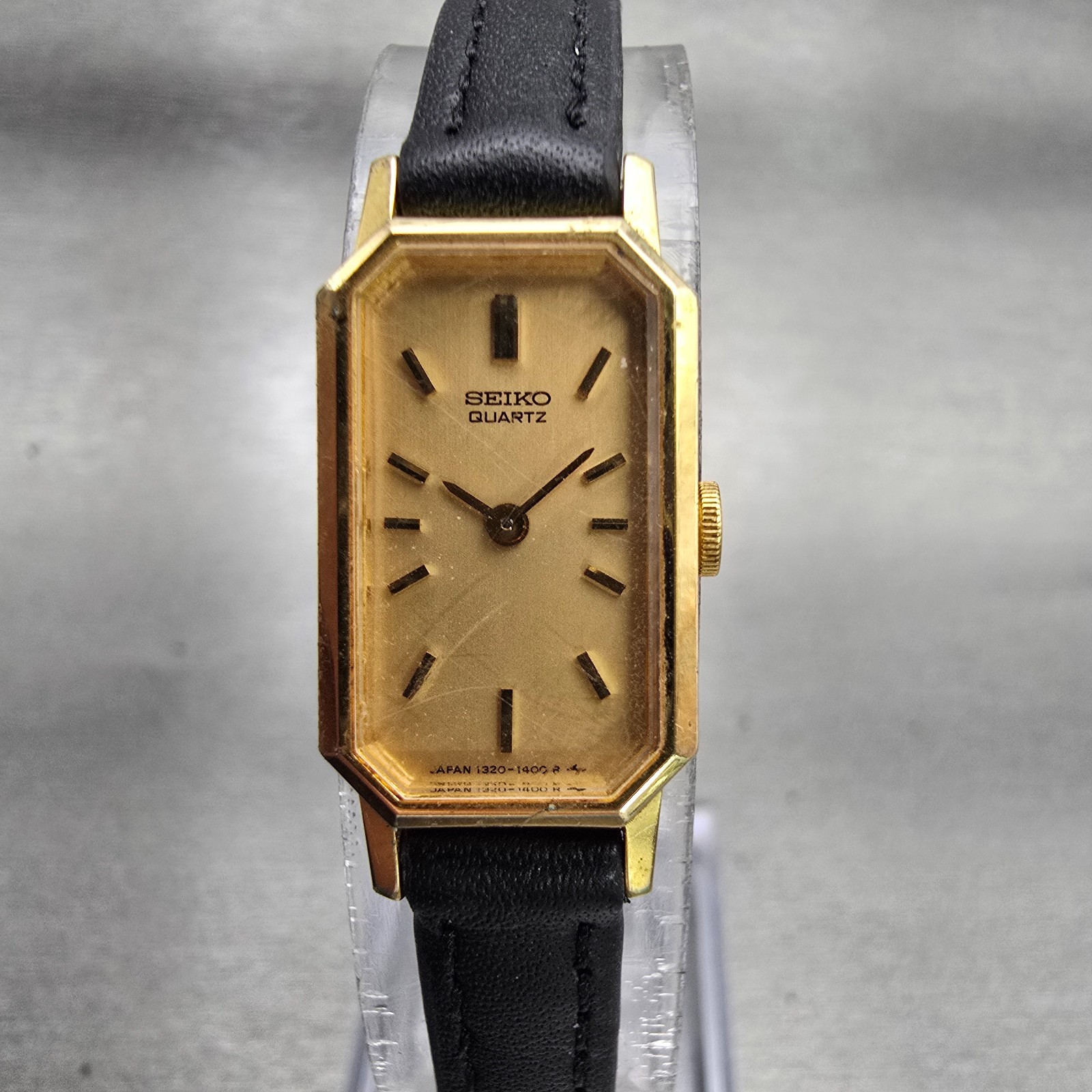 Seiko Watch Women 13mm Gold Dial Gold Tone Rectangle 1320-6059 New Battery VTG
