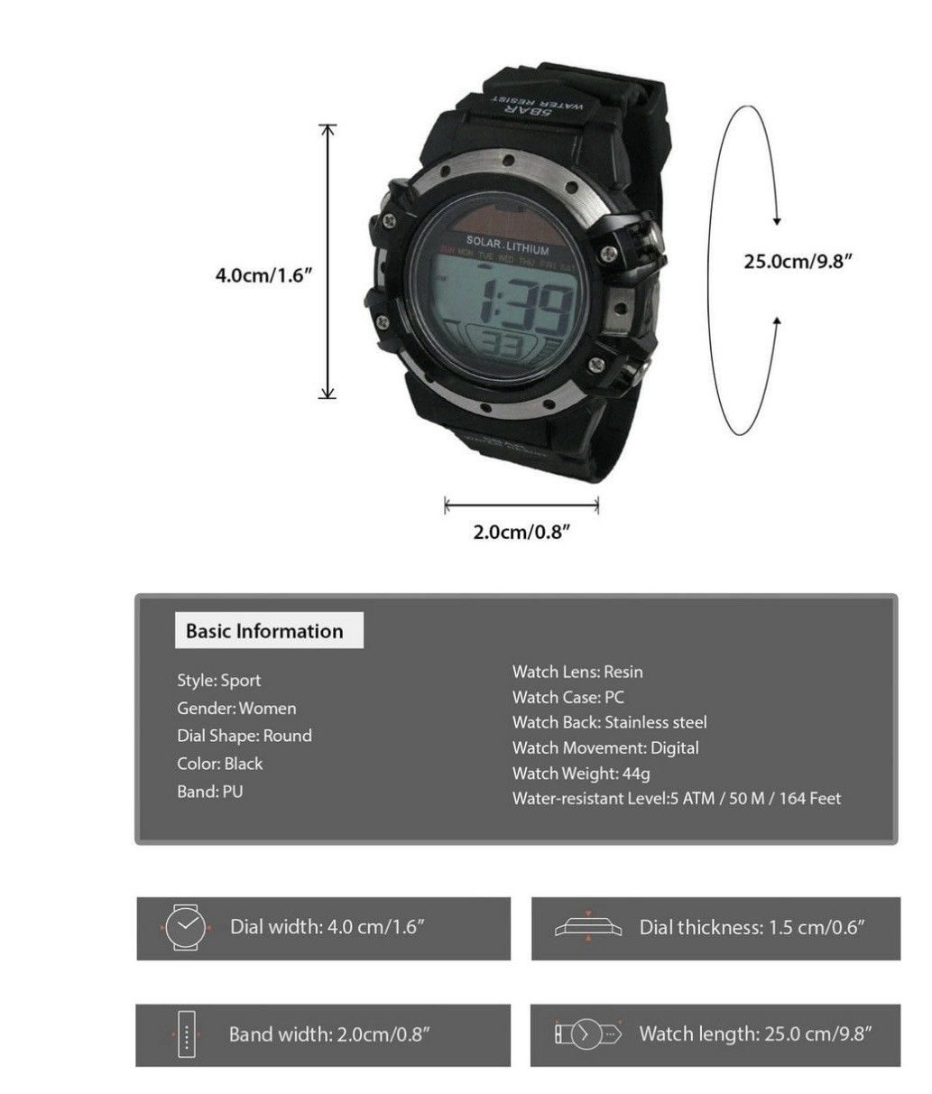 George Mens Solar Digital Wristwatch Plastic Strap, Black