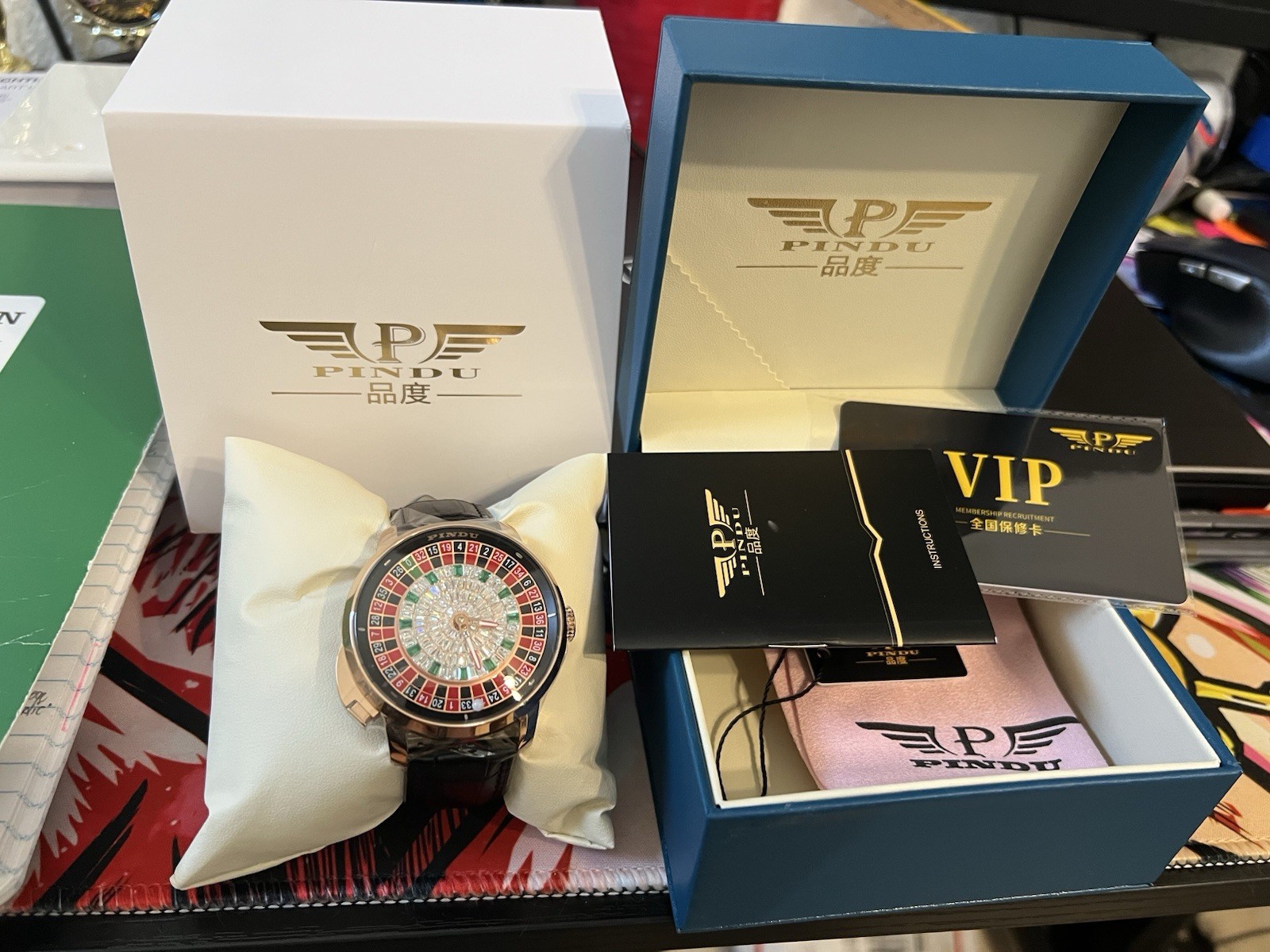 PINDU Luxury Men’s Automatic Watch 5ATM Casino Tourbillon Rotating Roulette