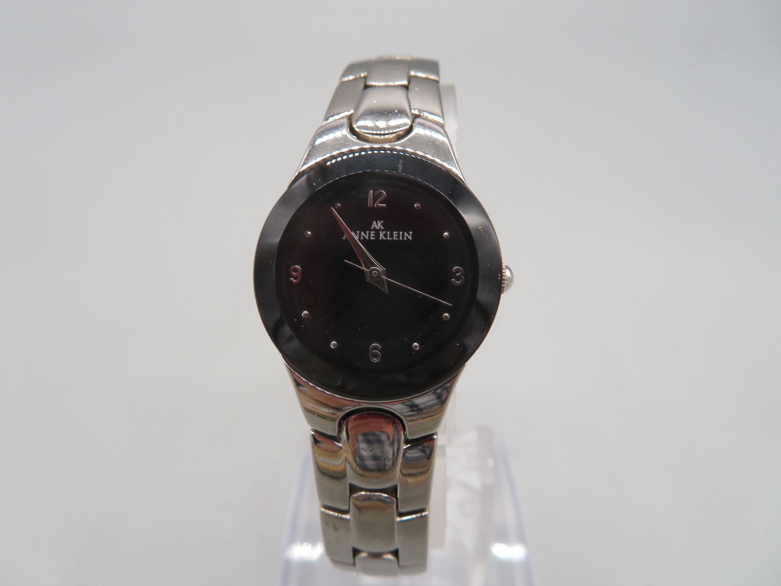 Ladies Anne Klein Black Dial Watch Silver Tone Band 10/6783 Y121E New Battery