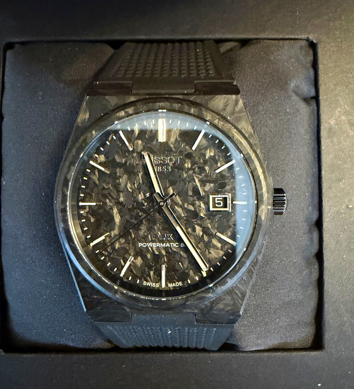 Tissot PRX Powermatic 80 Auto Carbon Fiber Case Black Dial Date 40mm 100m Box