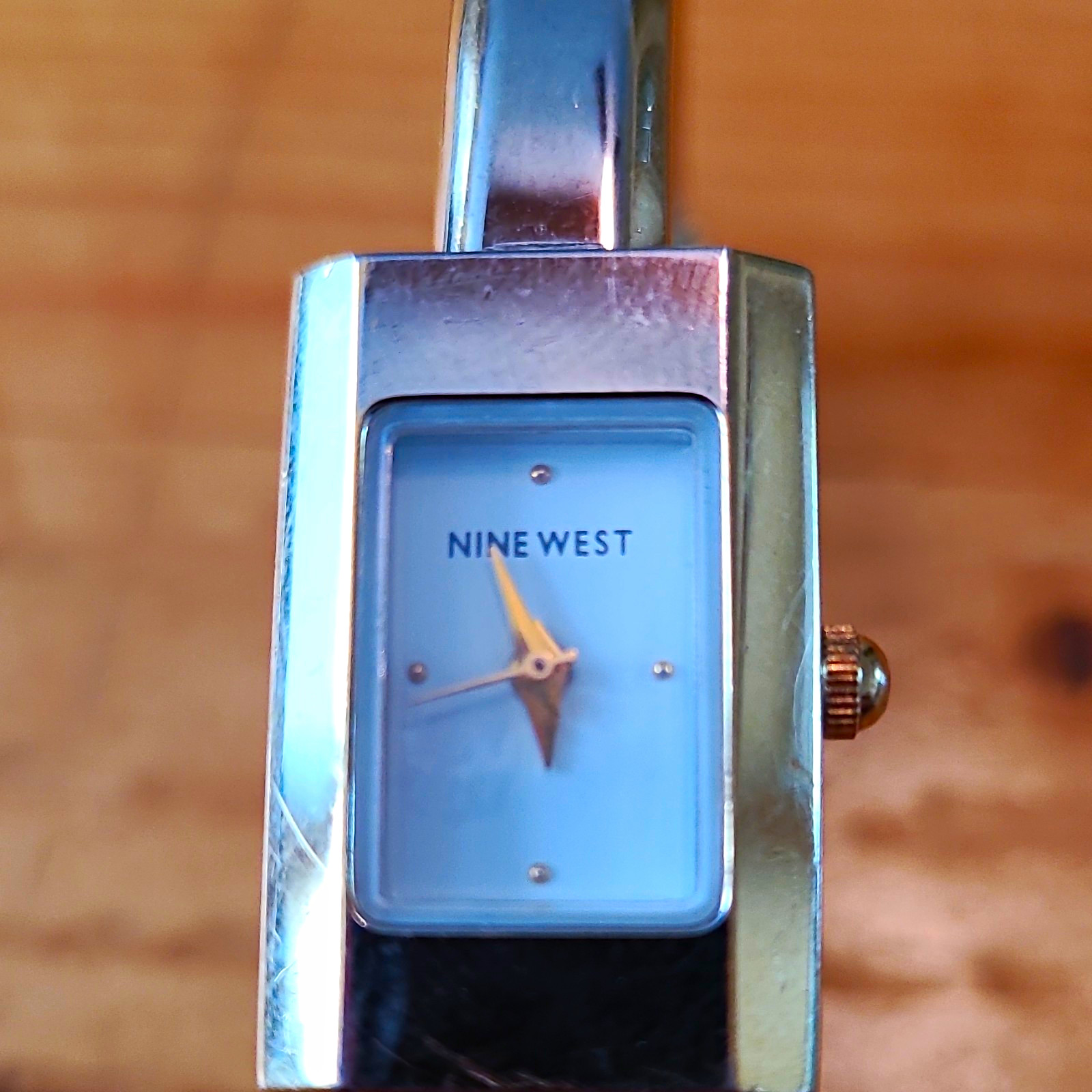 Nine West Women’s Dress Quartz Watch Gold Bangle Rectangular Case White Dial