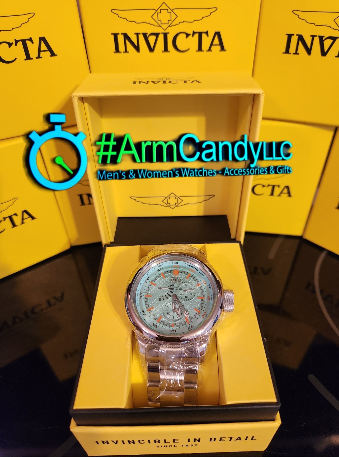 NEW 52mm Invicta Racing Mint Green Dial w/ Orange Accents Silver Case & Bracelet