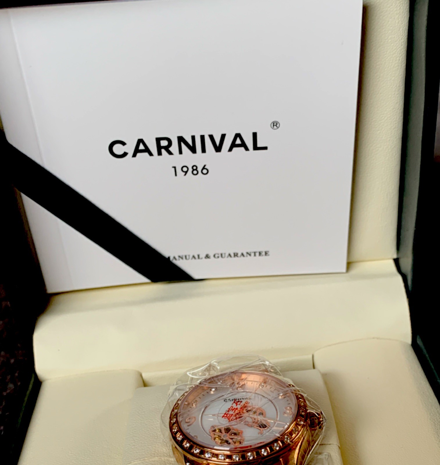 Wristwatch-Carnival 1986 Rose Gold Metal White Dial Box Manual Guarantee Card