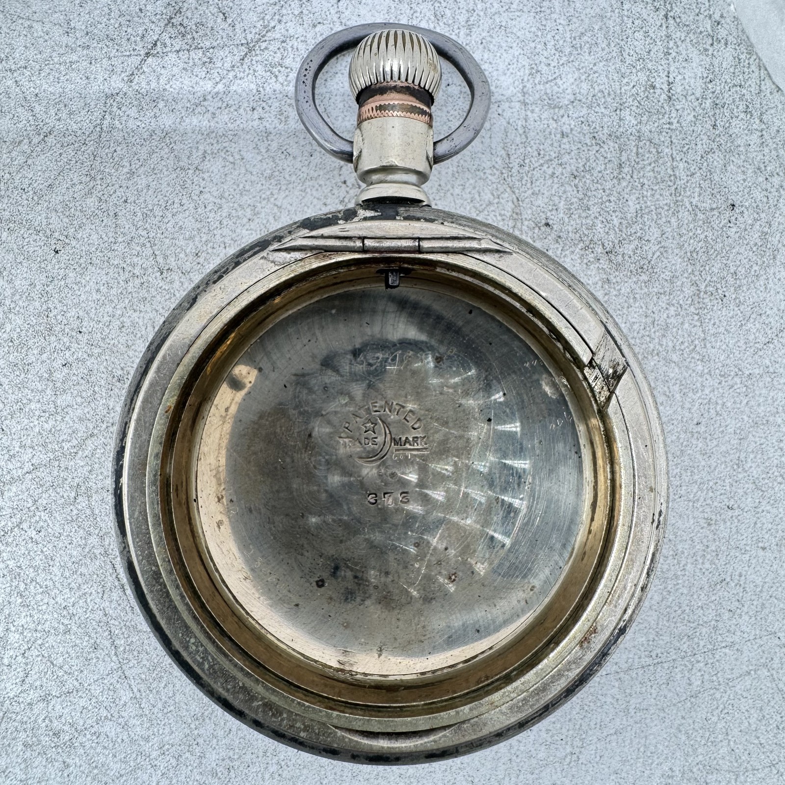 Antique18s Crescent Pocket Watch Case Mechanical Nickel Coin Edge USA Swing Out