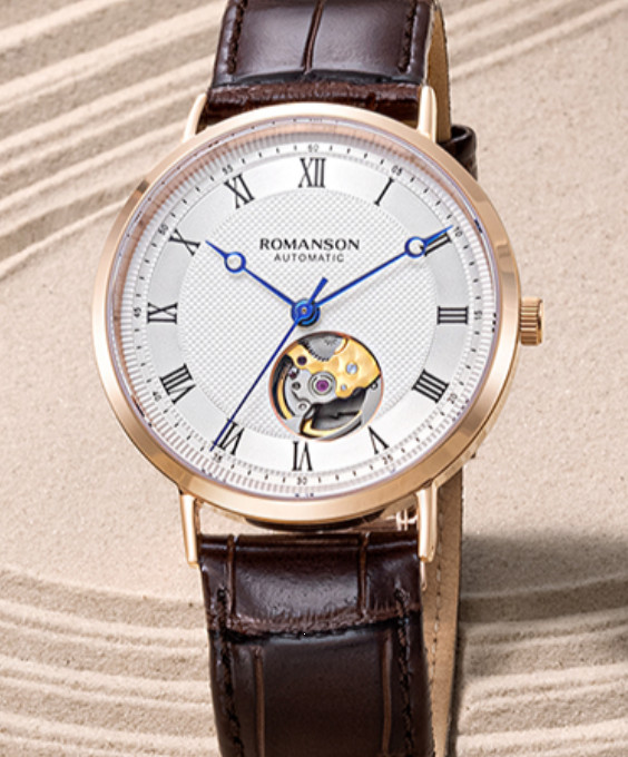 ROMANSON Kairos Classic Open Heart Brown Leather RWTLRM2B2002RGBR0 watch