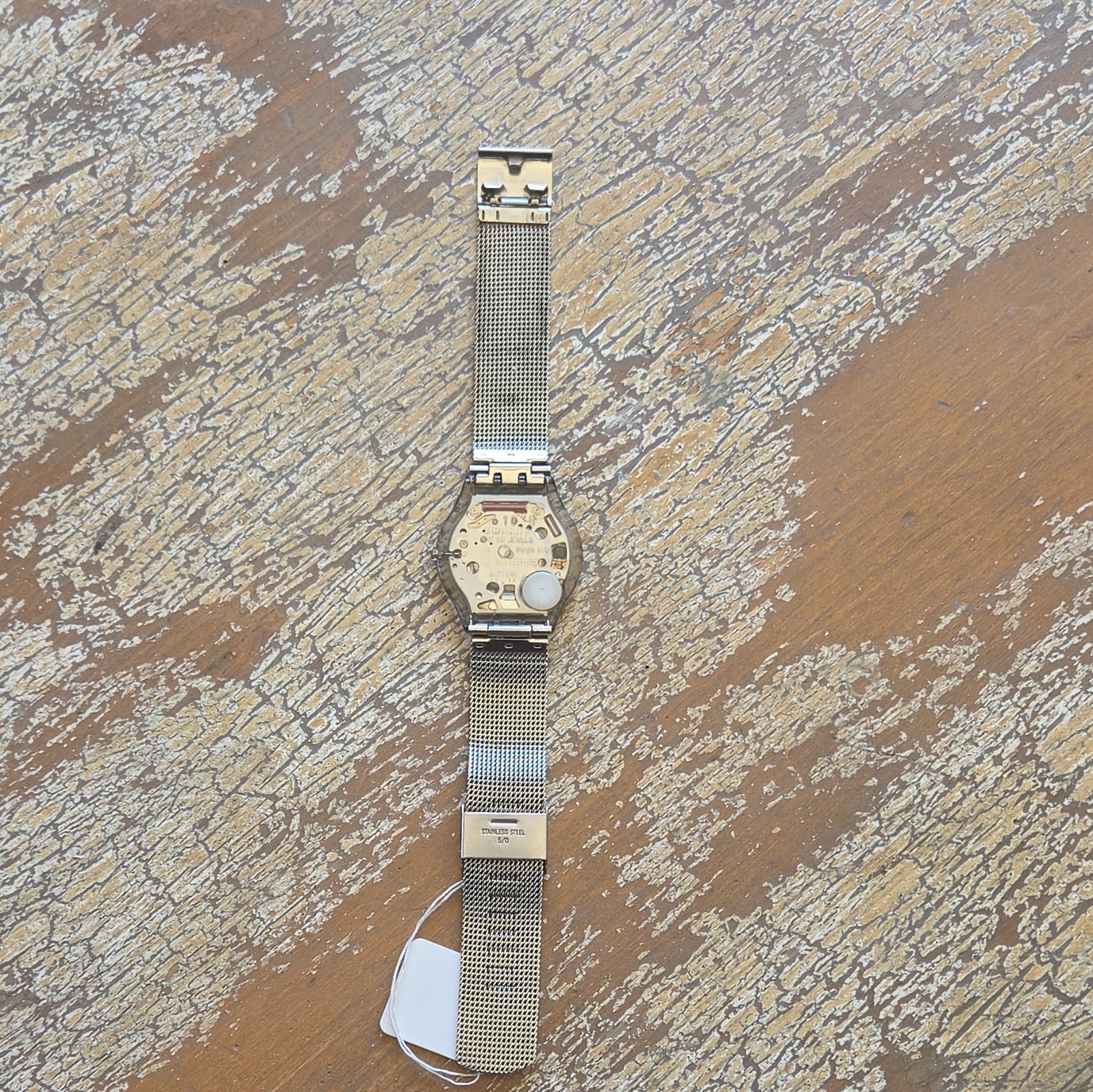 Swatch Irony Quartz Analog Sunburst Gold Dial Silver Mesh Band 34mm WR