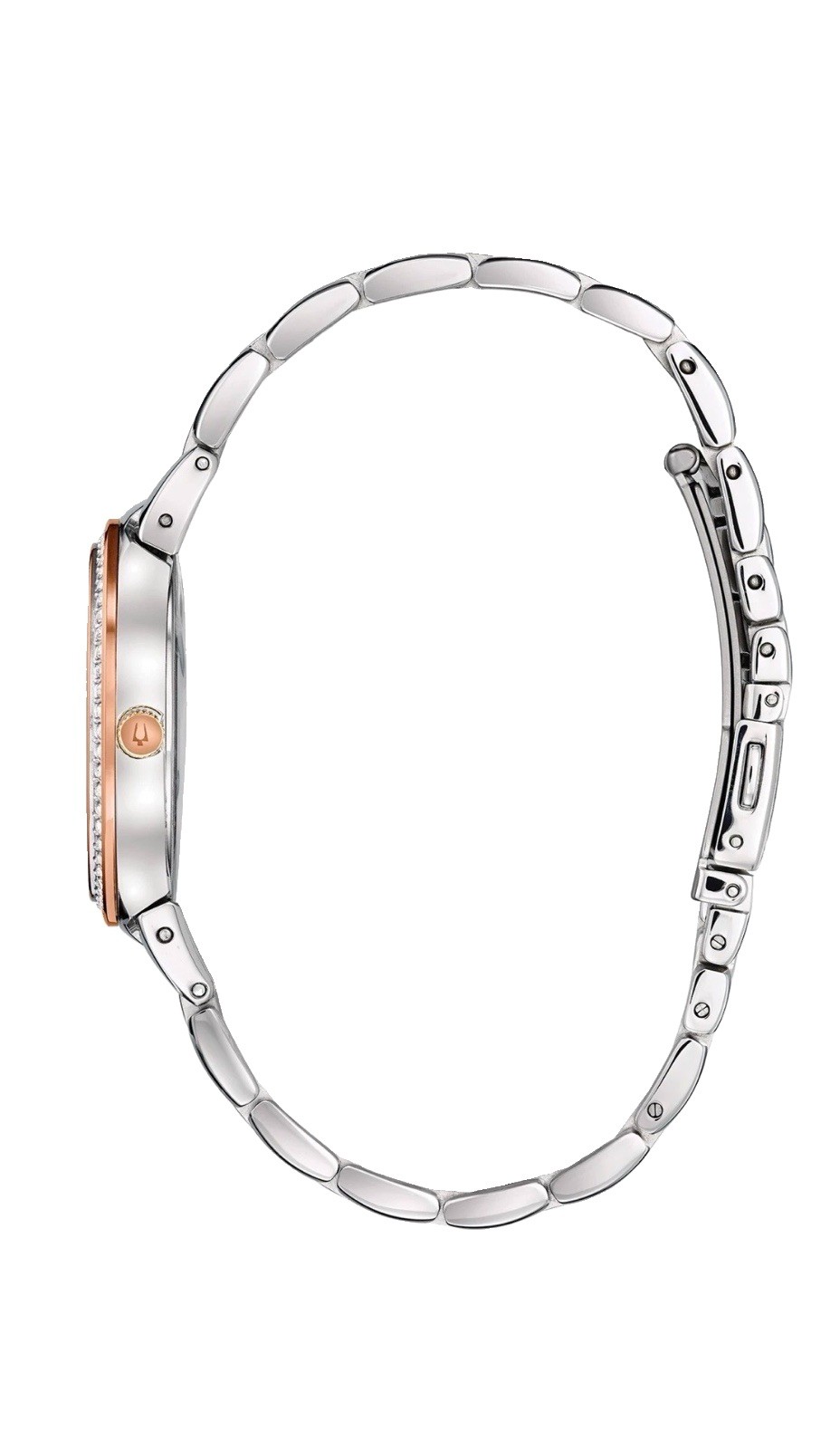 Bulova Women’s Crystal Accent Quartz Rose Gold Silver Watch 32MM 98L258