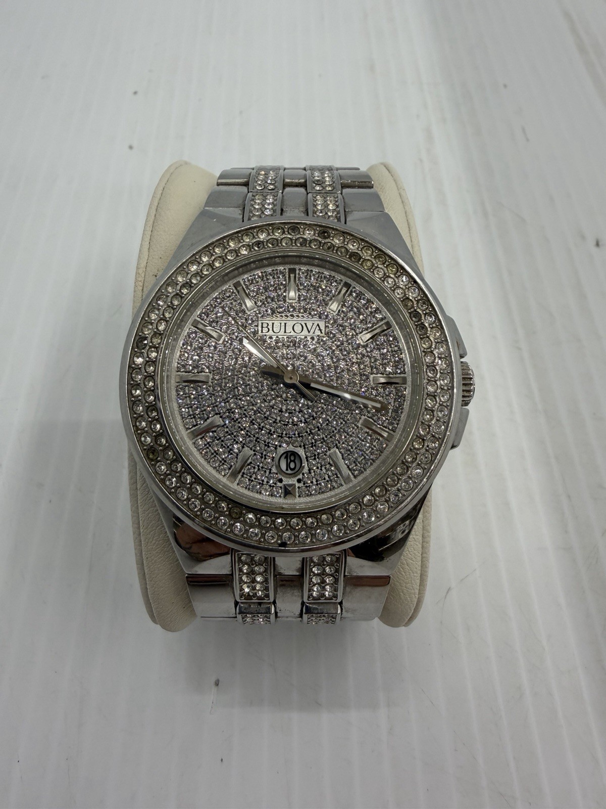 Bulova Phantom Mens Crystal Quartz Silver Stainless Steel Watch 42mm 96B235