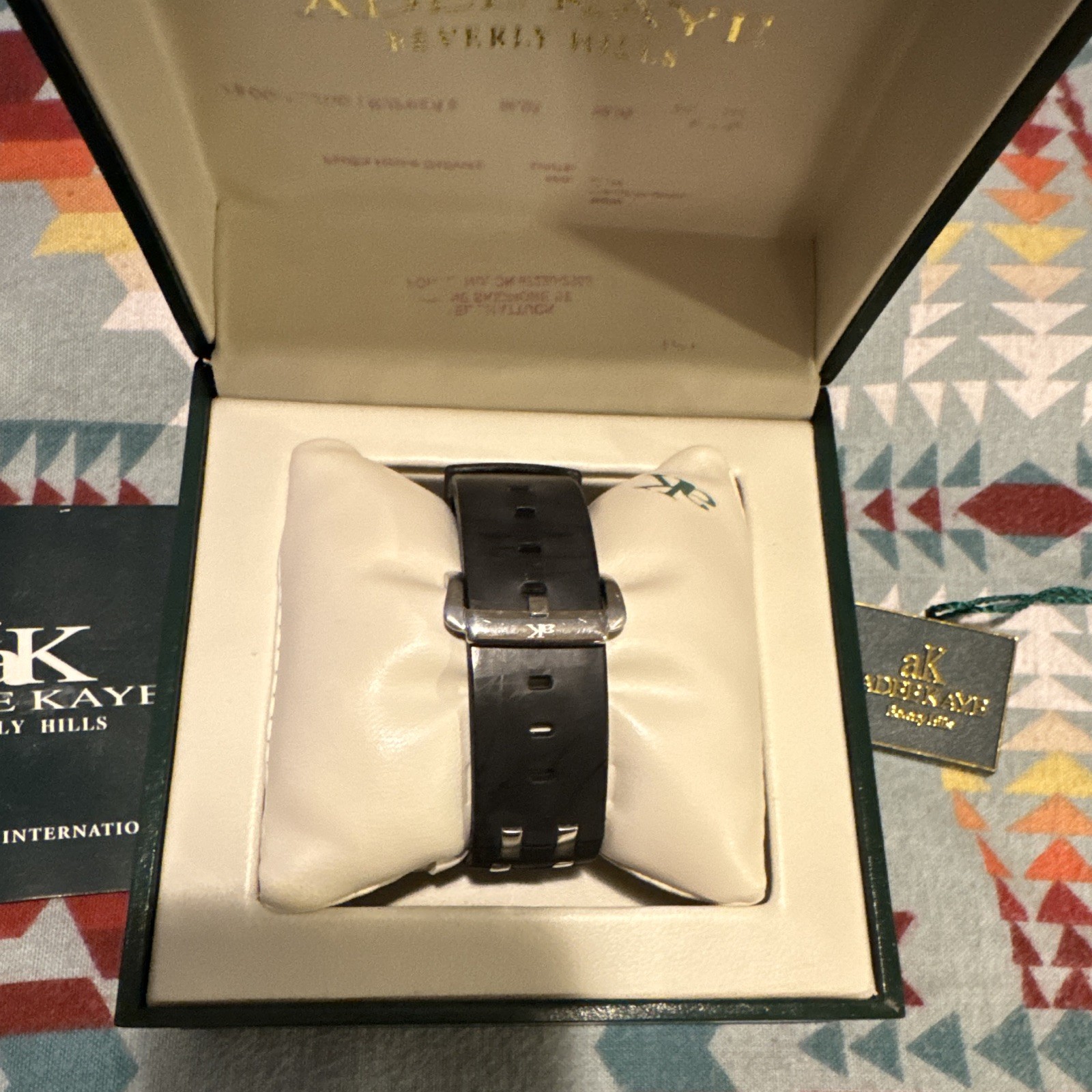 Adee Kaye Beverly Hills Quartz Rectangle Watch Black Dial Rubber Strap Date Box