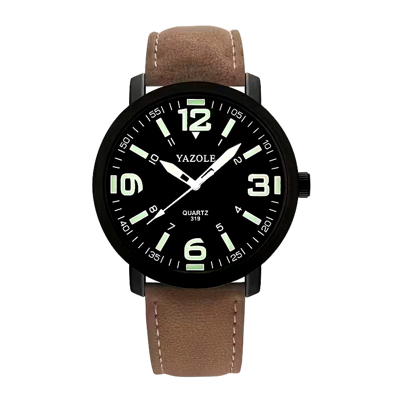 Men Glow-in-the-Dark Watch Quartz Movement Faux Leather Strap Alloy Case Gift