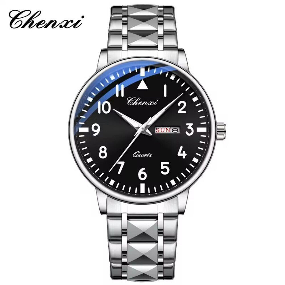 CHENXI Men Quartz Watch Calendar Week Display Wristwatch Male Steel White Watch