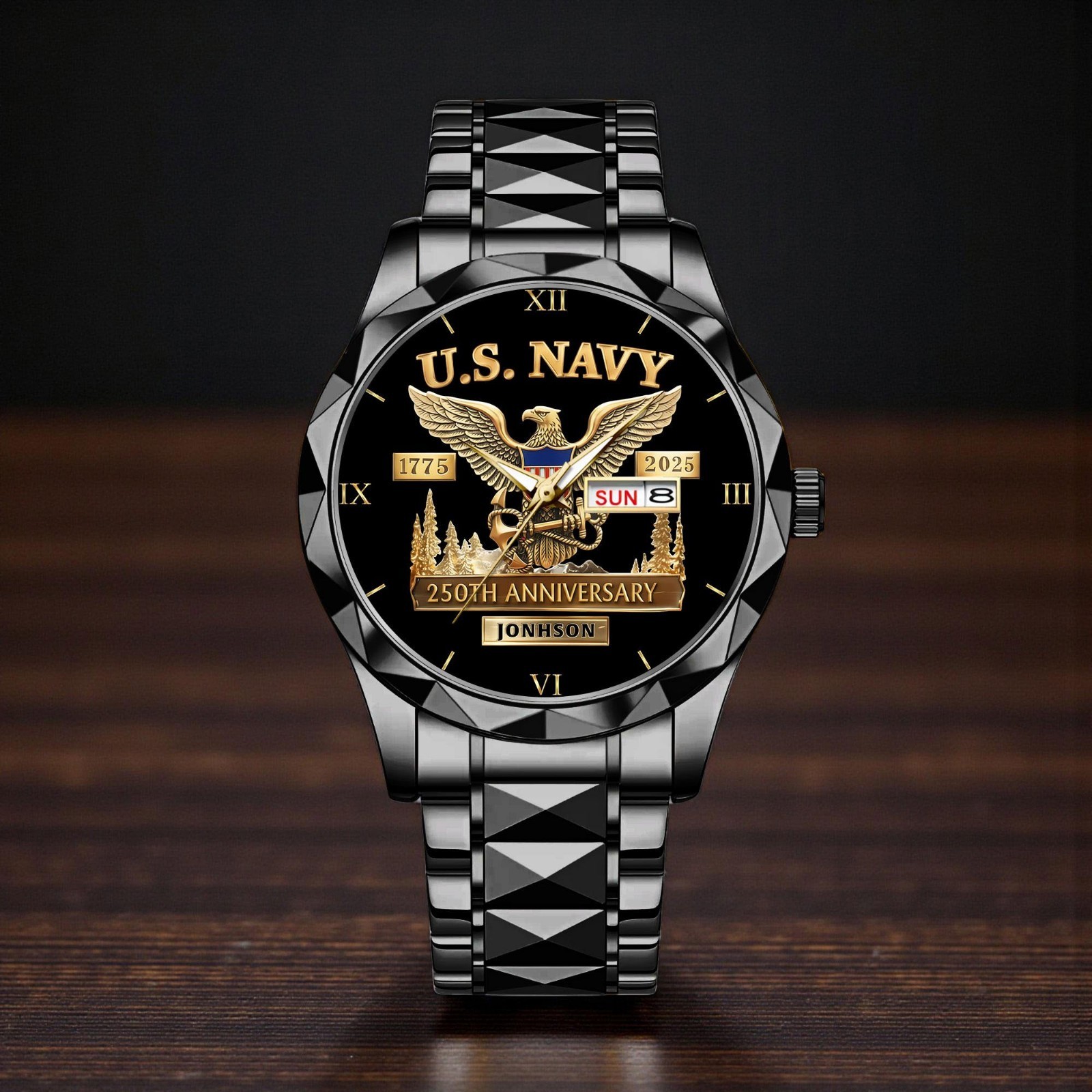 Personalized U.S. Navy Watch 250th Anniversary 1775–2025 Military Veteran Gift
