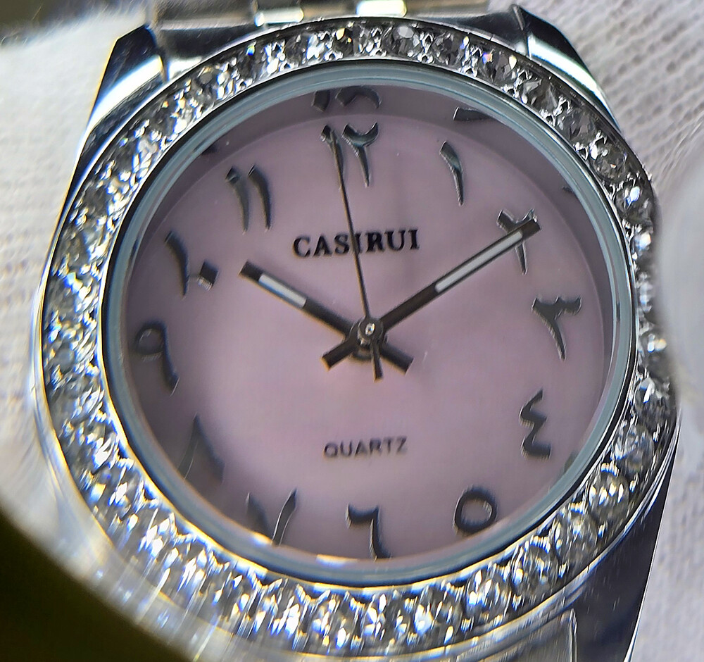 NEW! Casiru Ladies Rhinestone Bezel w/Pink Shell Dial Quartz Watch Stainless