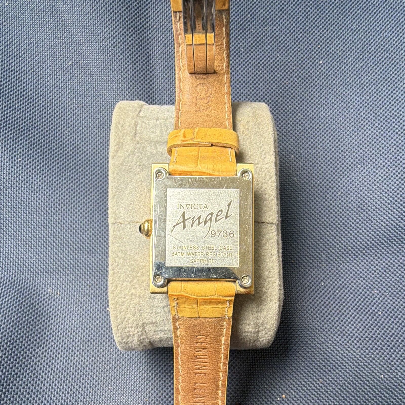 Invicta Angel Women’s Square Gold-Tone White Dial Quartz Date Tan Leather 50m