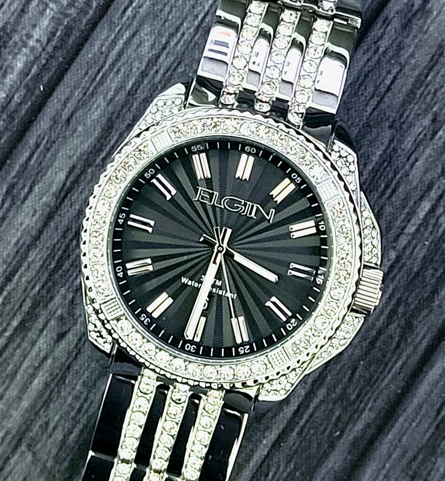 Rare Elgin Diamond Bezel Paved Mens Watch Authorized Dealer