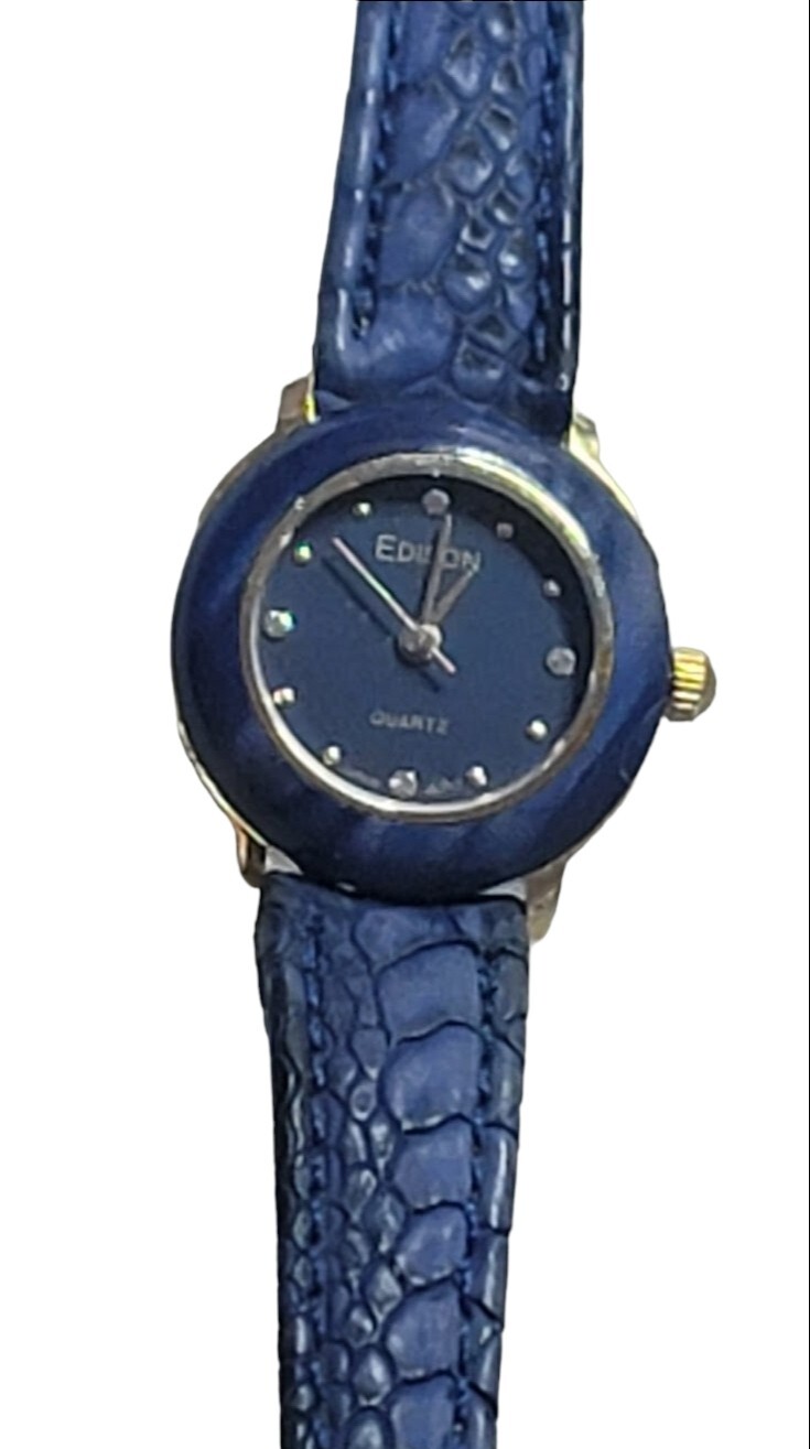 Ladies All Blue 22mm Edison Quartz Watch Runs Well New Battery