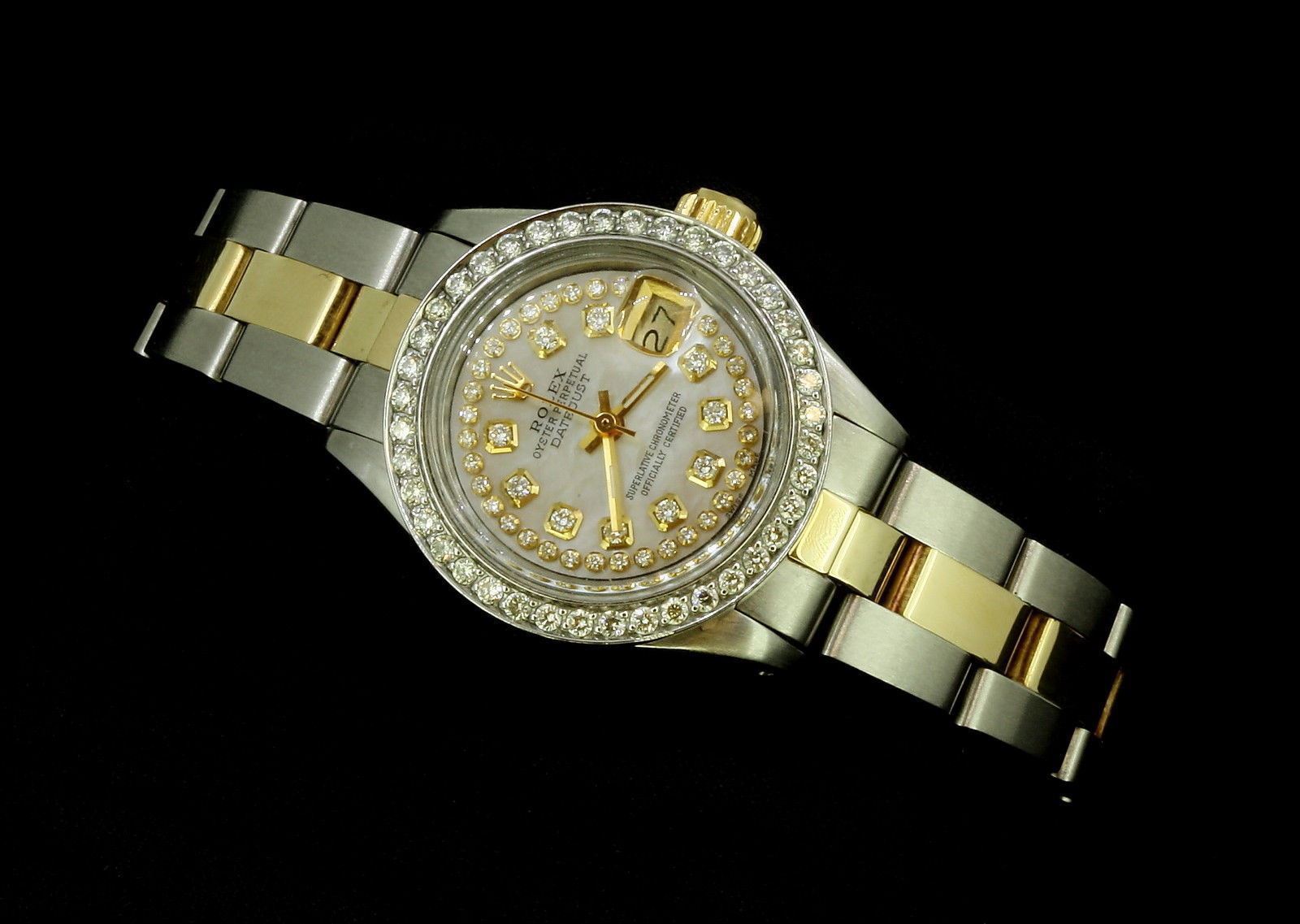 Rolex Lady Datejust Oyster Stainless Gold Diamond Dial Bezel String