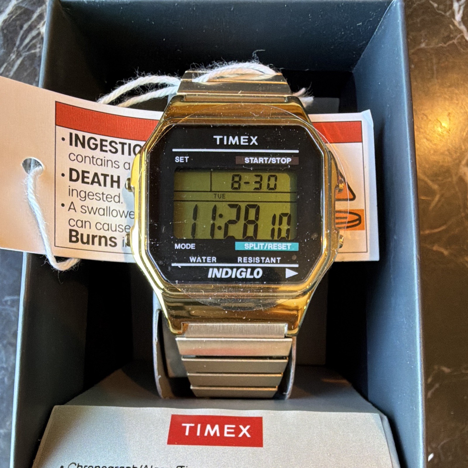 Timex Timecenter Digital Quartz 30m Gold-Tone Case SS Expansion Band w/ Box
