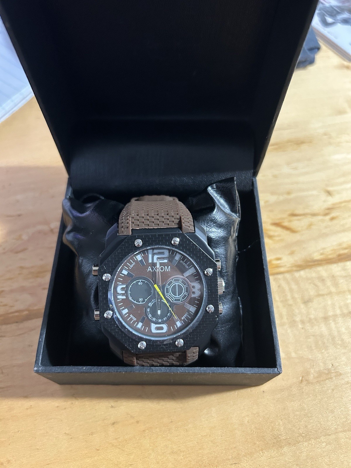 Axiom CR2025/SR626SW Brown Men’s Watch W/Black Band–NEW in Box Needs Battery