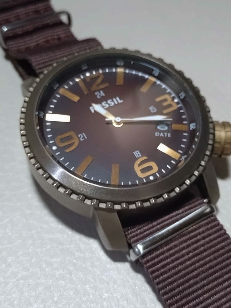 FOSSIL Men’s Quartz Watch Brown Dial Nylon Strap