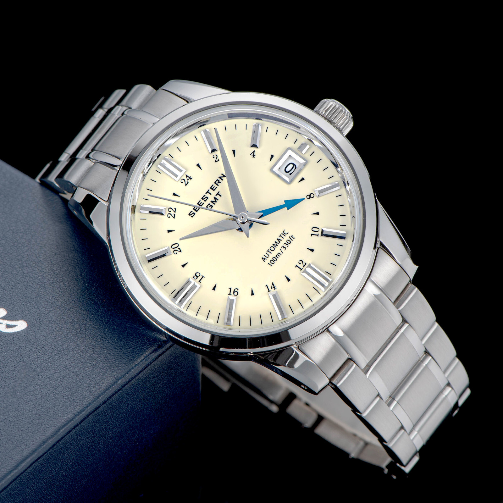 Seestern GMT S446.BS Sapphire Crystal Mechanical Mens NH34 Watch SEAGULL 1963