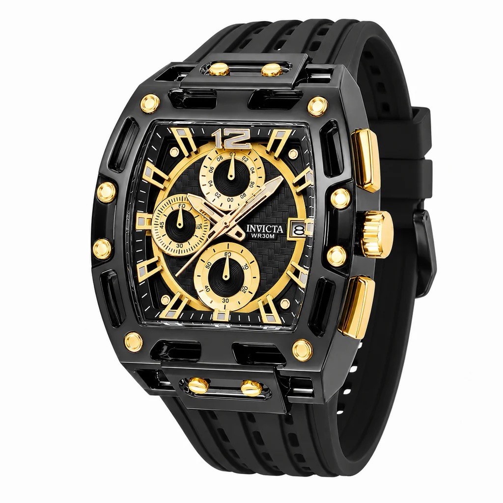 Invicta S1 Rally Men 42mm Black Tone Case Black+Gold Metal Dial Quartz 🔥