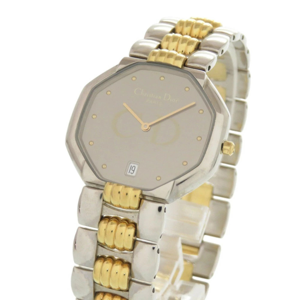 Used Christian Dior Guaranteed Octagon 45.204 SS Silver Gold Quartz Watch