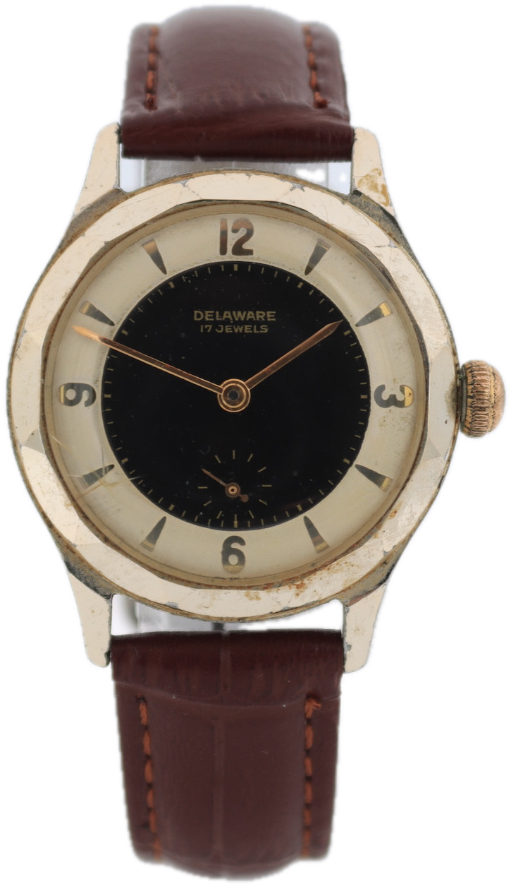 Vintage Delaware Reverse Tuxedo Men’s Mechanical Wristwatch 1002 Swiss Gold Tone