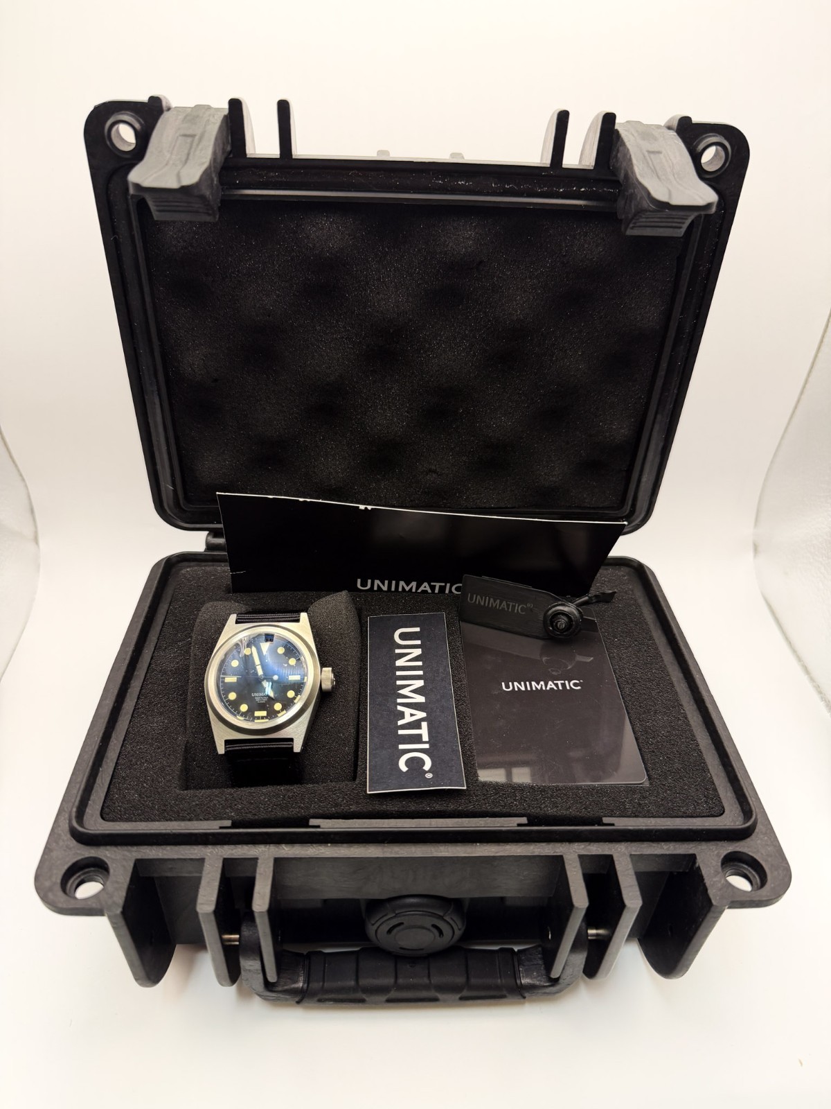 Unimatic UC2 Classic 38mm Automatic Diver Stainless Steel Black Dial Box & Paper