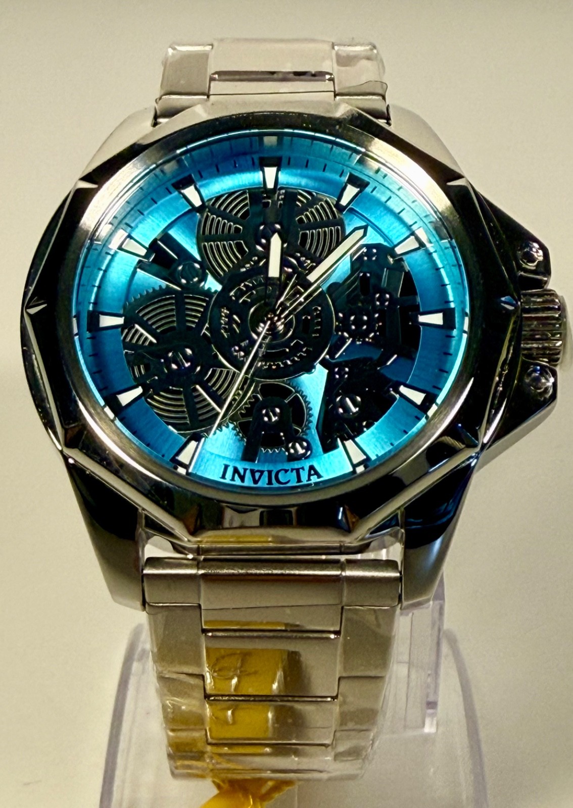 nvicta Objet D Art 50379 Mens Blue Skeleton Dial Stainless Steel 44mm Watch