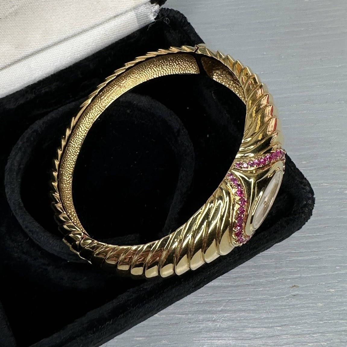 Franklin Mint 1990 Alfred Durante Cuff Watch Gold Ruby MOP Swiss