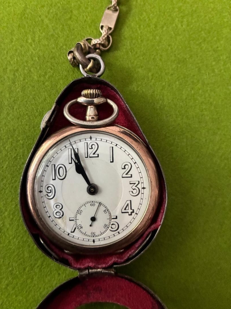 15 jw Sonia Depose French Military Silver Pocket Watch in Holder -runs