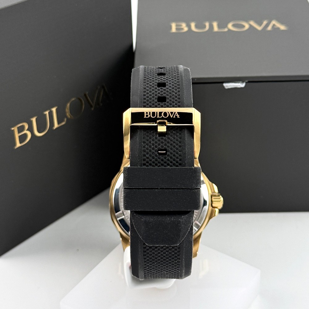Men’s Bulova 98A272 Marine Star Automatic Silicone Black/Gold Dial Watch 45mm