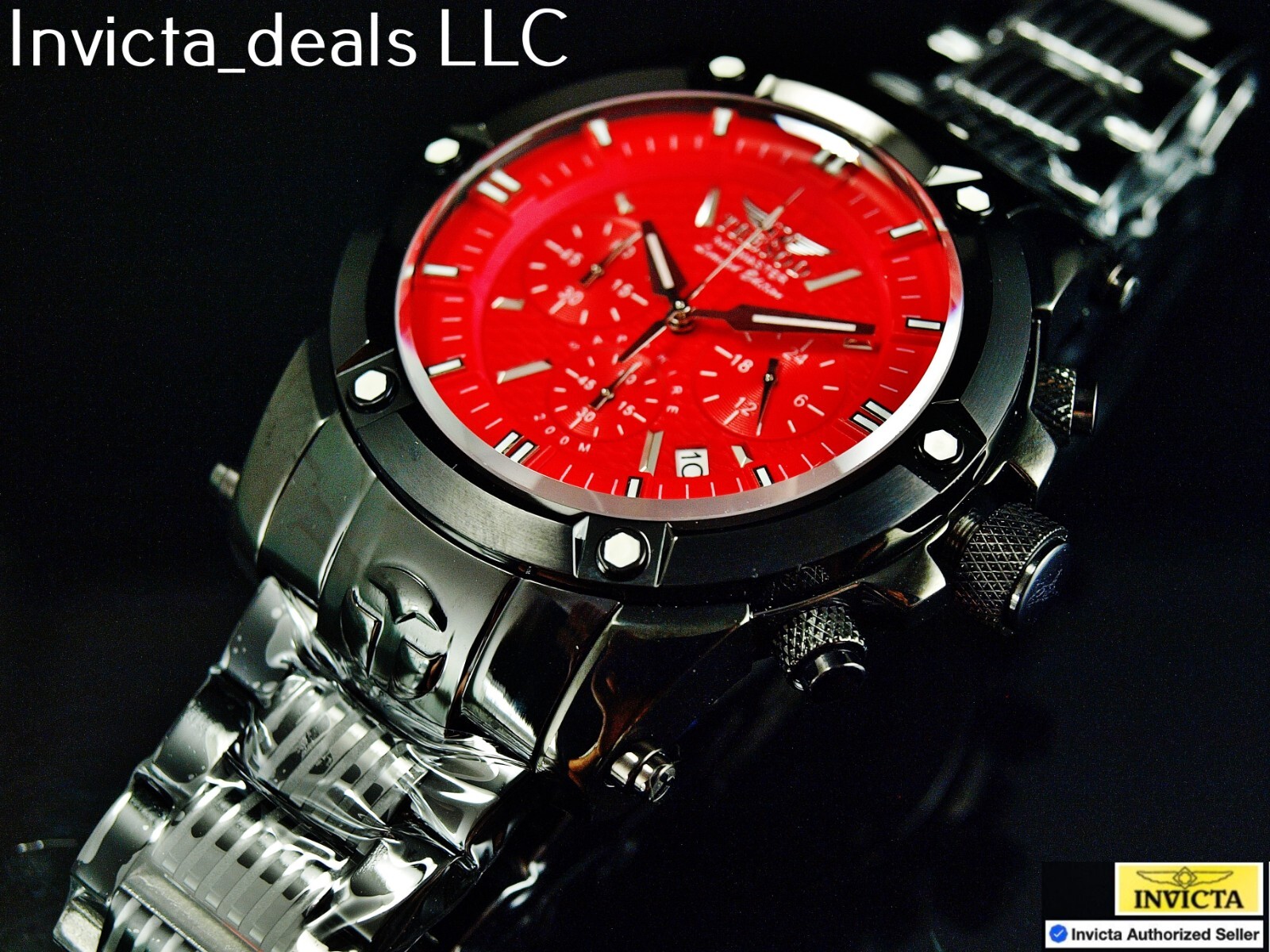 Tresod Men’s NAVMASTER Chronograph Red Dial Black Tone Sapphire Crystal SS Watch