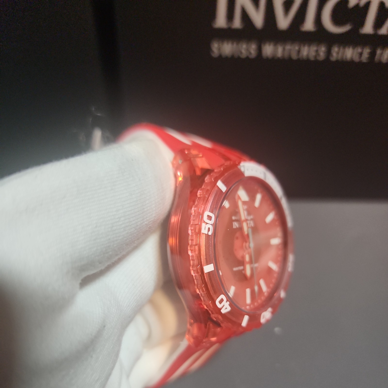 Invicta Men’s Watch Subaqua 44mm Red and White Silicone Rubber Strap (69450)