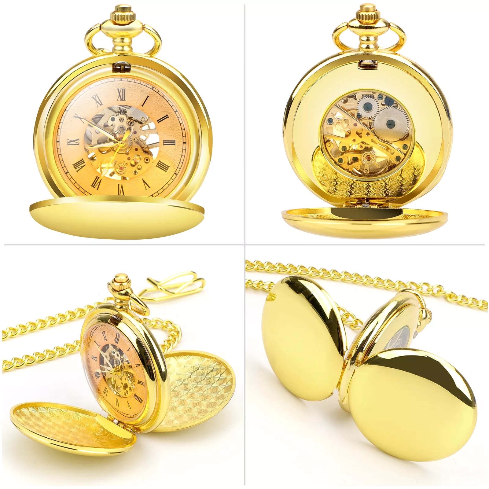 Hook Buckle Clasp Round Dial Shape Men’s Mechanical Retro Pocket Watch